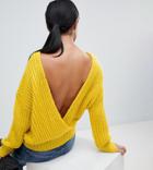 Asos Design Petite Chunky Sweater With V Back - Yellow