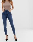 Asos Design Recycled Super High Rise Firm Skinny Jeans In Aged Mid Stonewash Blue - Blue