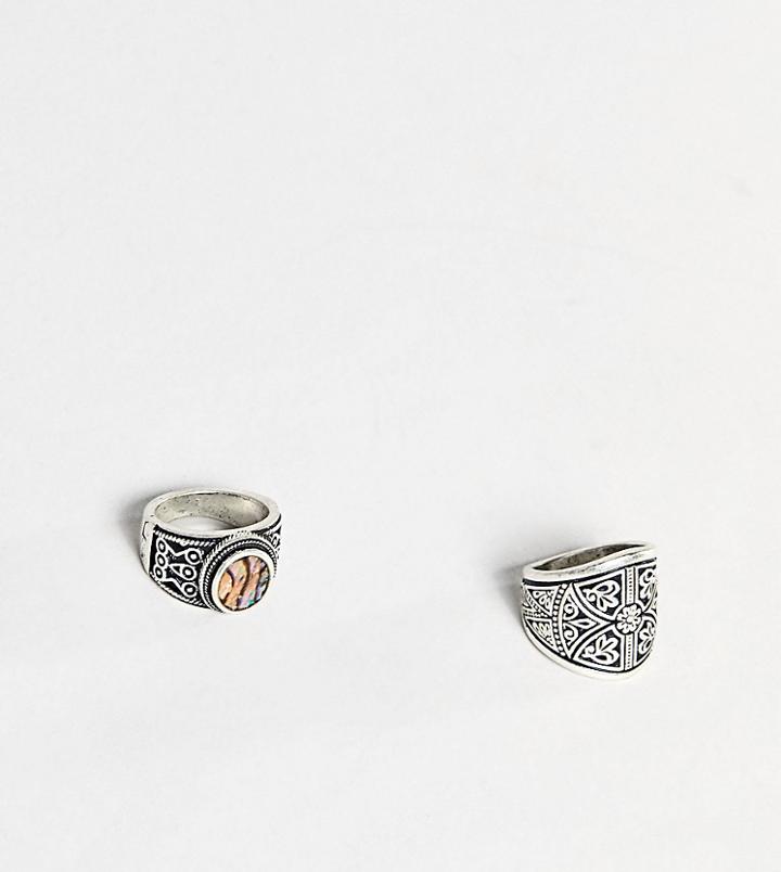 Sacred Hawk 2 Pack Engraved Rings - Silver