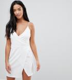 Asos Petite Scuba Cami Wrap Mini Dress-white