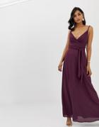 Asos Design Cami Wrap Maxi Dress With Tie Waist - Purple