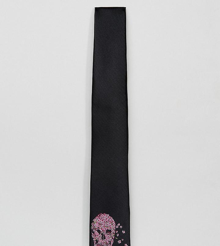 Noose & Monkey Placement Skull Print Blade Tie - Black