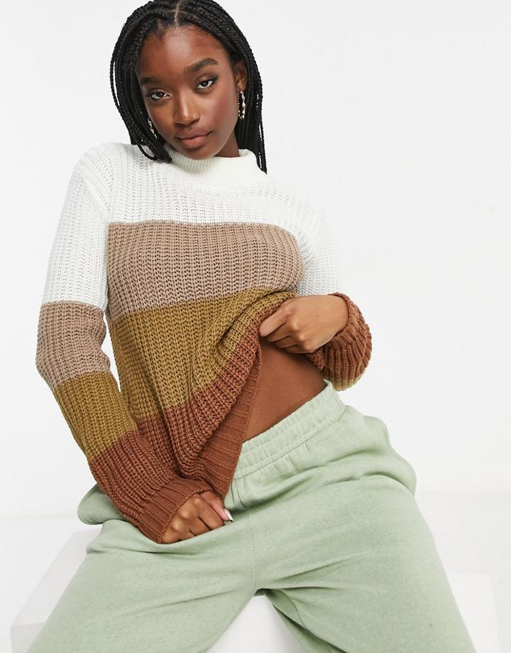 Unique21 Tonal Colorblock Sweater In Brown & Caramel-multi