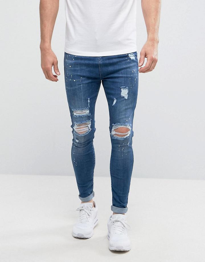 Good For Nothing Super Skinny Jeans In Dark Blue With Distressing - Blue