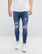 Good For Nothing Super Skinny Jeans In Dark Blue With Distressing - Blue
