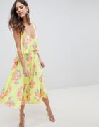 Asos Design Slinky Floral Cape Midi Dress - Multi