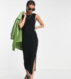 Asos Design Tall Knit Maxi Dress In Wide Rib With Low Back Detail In Black
