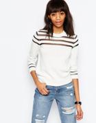 Asos Sweater With Sheer Inserts In Mono Stripe - Mono