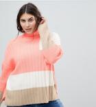 Asos Curve Sweater In Rib And Blocked Pattern - Yellow