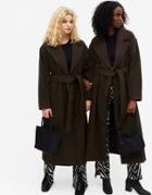 Monki Brix Oversized Coat With Belt In Brown