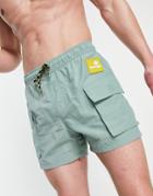 Asos Daysocial Cargo Swim Shorts In Short Length-green