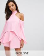 Parallel Lines Cold Shoulder Top With Choker Detail - Pink