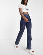 Topshop Kort Cotton Blend Jean With Basket Weave In Mid Blue