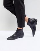 Mango Leather Flat Pointed Toe Ankle Boot - Black