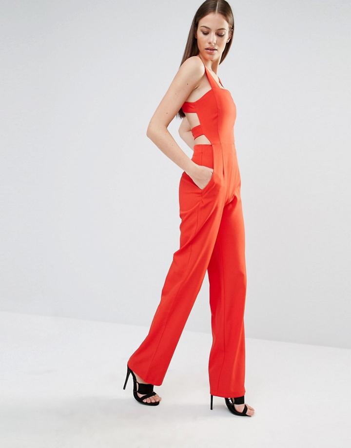 Lavish Alice Harness Strap Detail Wide Leg Jumpsuit - Red