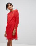 Oasis Broderie Lace Shift Dress - Red