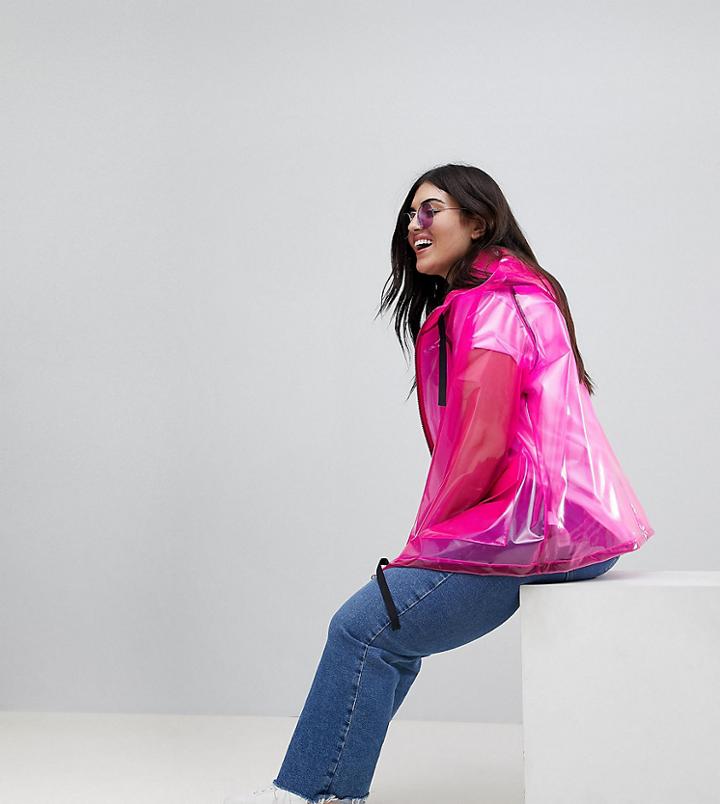 Asos Design Curve Rain Jacket With Contrast Binding - Pink