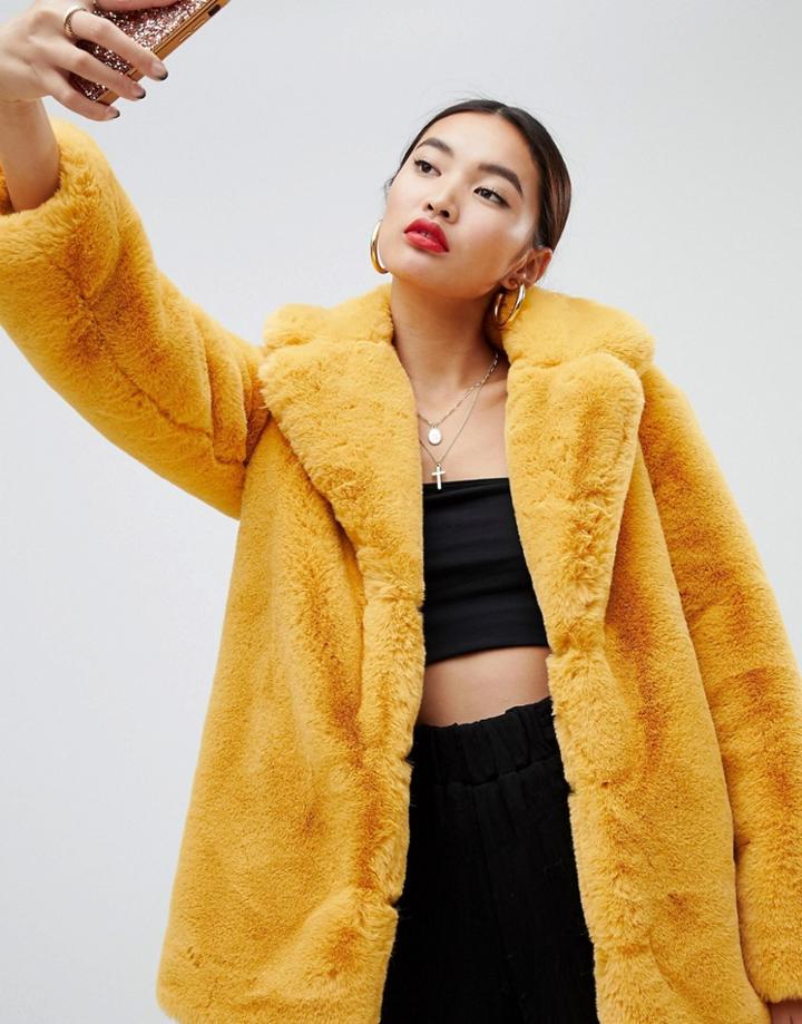 Na-kd Oversized Faux Fur Coat In Mustard - Yellow