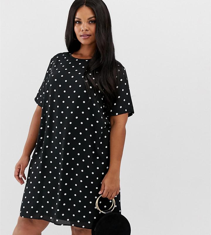 Asos Design Curve Sheer Shift Mini Dress In Polka Dot-multi
