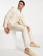 Asos Design Wedding Linen Super Skinny Suit Pants With Prince Of Wales Check In Stone-neutral