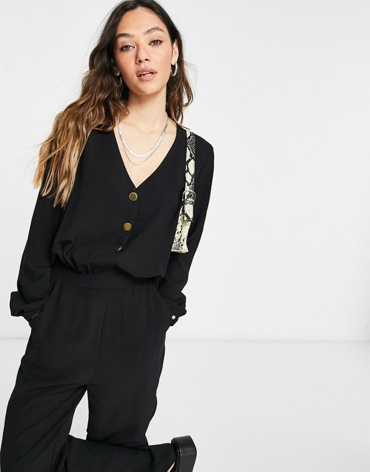 Vila Button Front Jumpsuit In Black