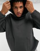 Asos Design Oversized Hoodie With Square Pockets In Washed Black