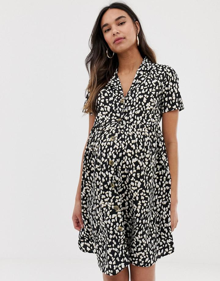 New Look Maternity Smock Dress In Animal Print - Black