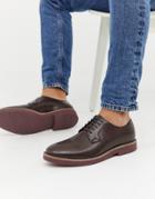 Asos Design Lace Up Shoes In Brown Leather With Chunky Brick Sole