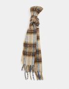 Asos Design Wool Mix Long Fluffy Check Scarf Brown And Blue-multi