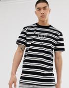 Parlez Editions Stripe T-shirt With Embroidered Logo In Black - Blue