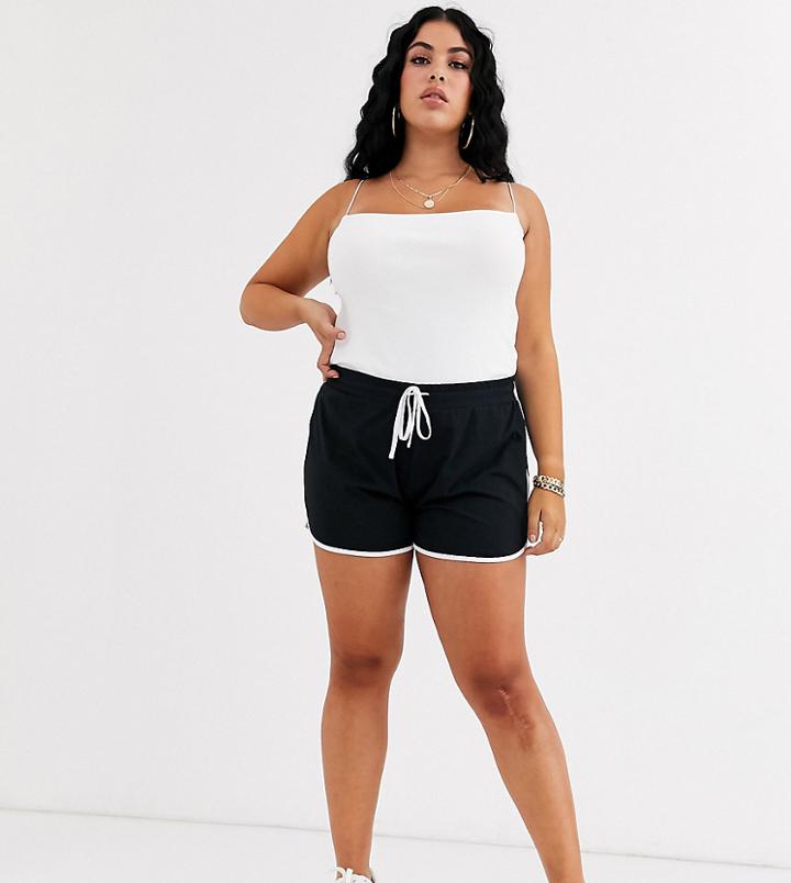 Asos Design Curve Sporty Runner Shorts With Contrast Binding