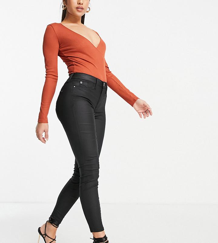 River Island Petite Waxed Coated Skinny Jeans In Black