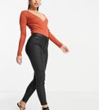 River Island Petite Waxed Coated Skinny Jeans In Black