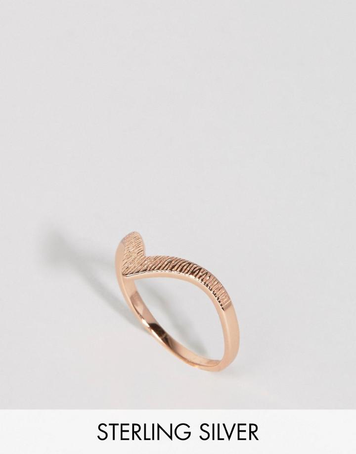 Lavish Alice Sterling Silver Rose Gold Plated Scratch Detail V Ring -