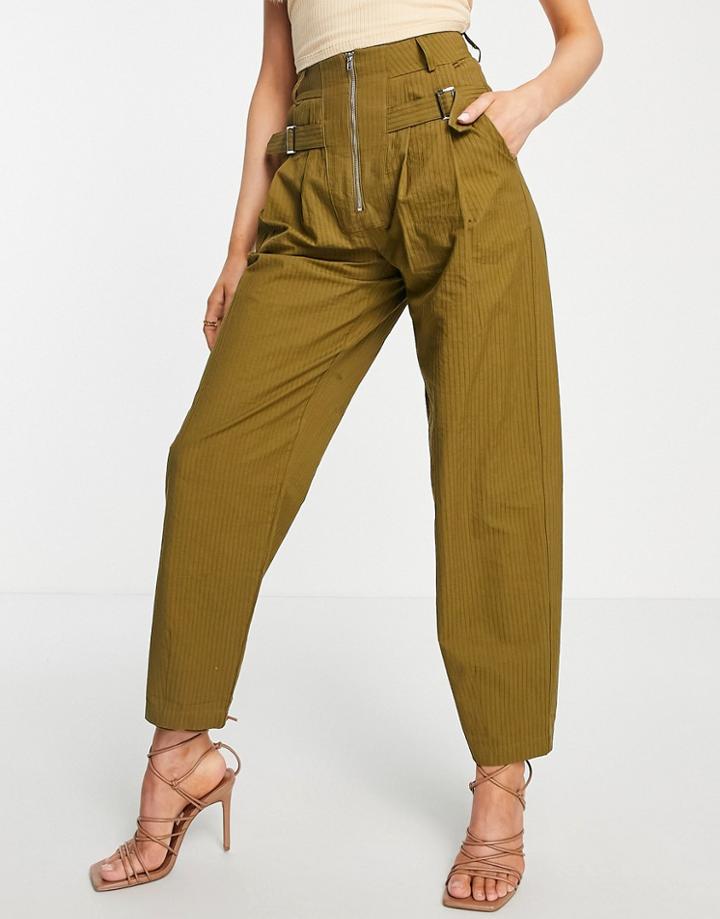 Ghospell High Waist Peg Leg Pants In Olive-green