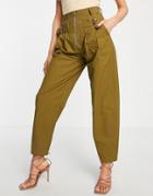 Ghospell High Waist Peg Leg Pants In Olive-green