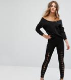 New Look Petite Lace Up Front Legging - Black