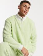 Asos Design Knitted Co-ord Half Zip Ribbed Sweater In Lime Green