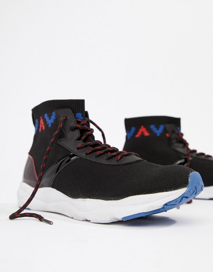 Asos Design High Top Sneakers In Black Knit With Geo-tribal Detail - Black