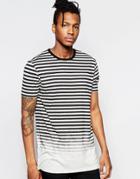 Asos Longline Stripe T-shirt With Dip Dye On Nepp Fabric
