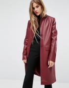 First & I Faux Leather Trench Coat - Purple