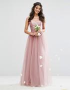 Chi Chi London Sweetheart Tulle Maxi Dress With Satin Bodice - Purple