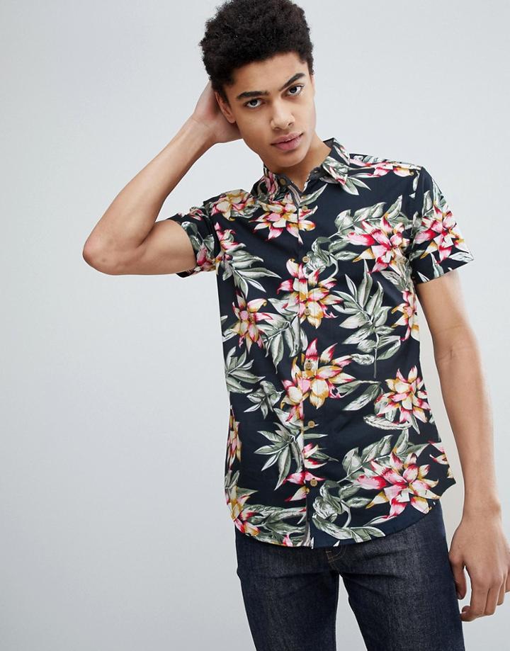Threadbare Tropical Print Shirt - Blue