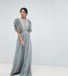 True Decadence Tall Premium Plunge Front Maxi Dress With Shoulder Detail - Gray