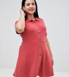 Asos Design Curve Mini Polo Shirt Dress With Large Faux Horn Buttons - Pink