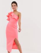 True Violet Exclusive One Shoulder Frill Dress - Pink
