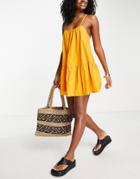 Asos Design Drop Hem Cami Mini Beach Dress In Orange