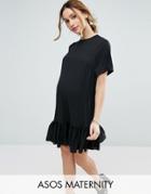 Asos Maternity T-shirt Dress With Ruffle Hem - Black