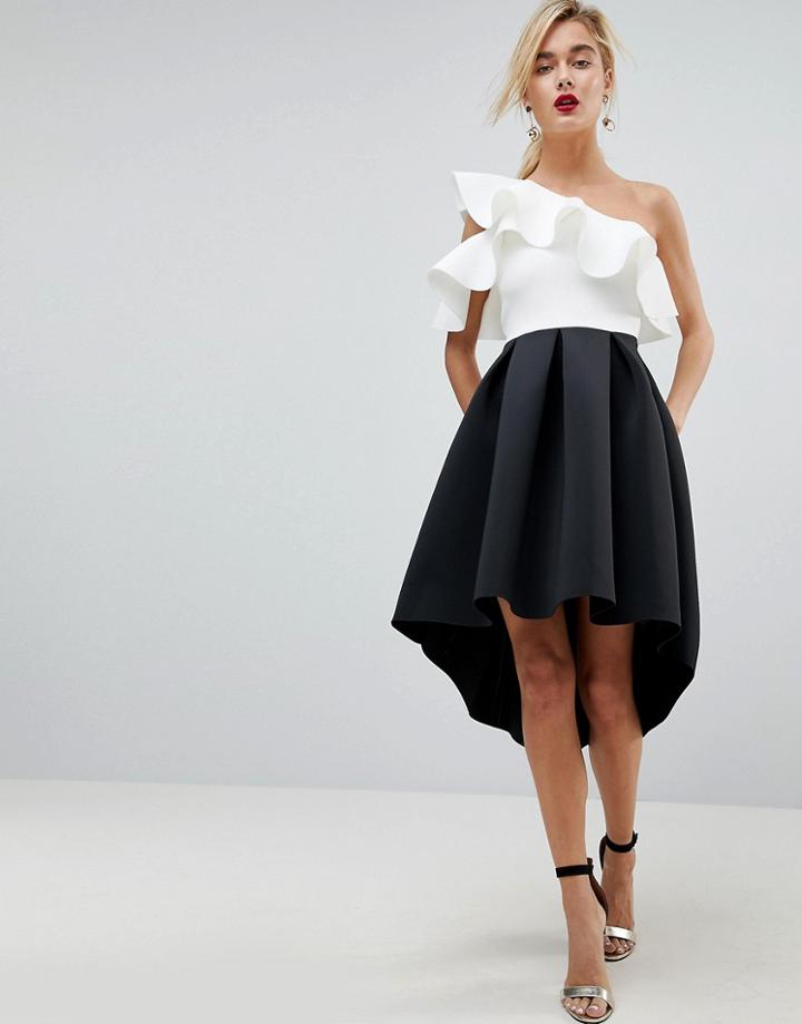 Asos One Shoulder Cold Shoulder Ruffle Dip Back Prom Dress - Multi