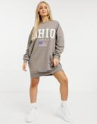 Asos Design Mini Sweatshirt Dress With Ohio Logo In Taupe-neutral